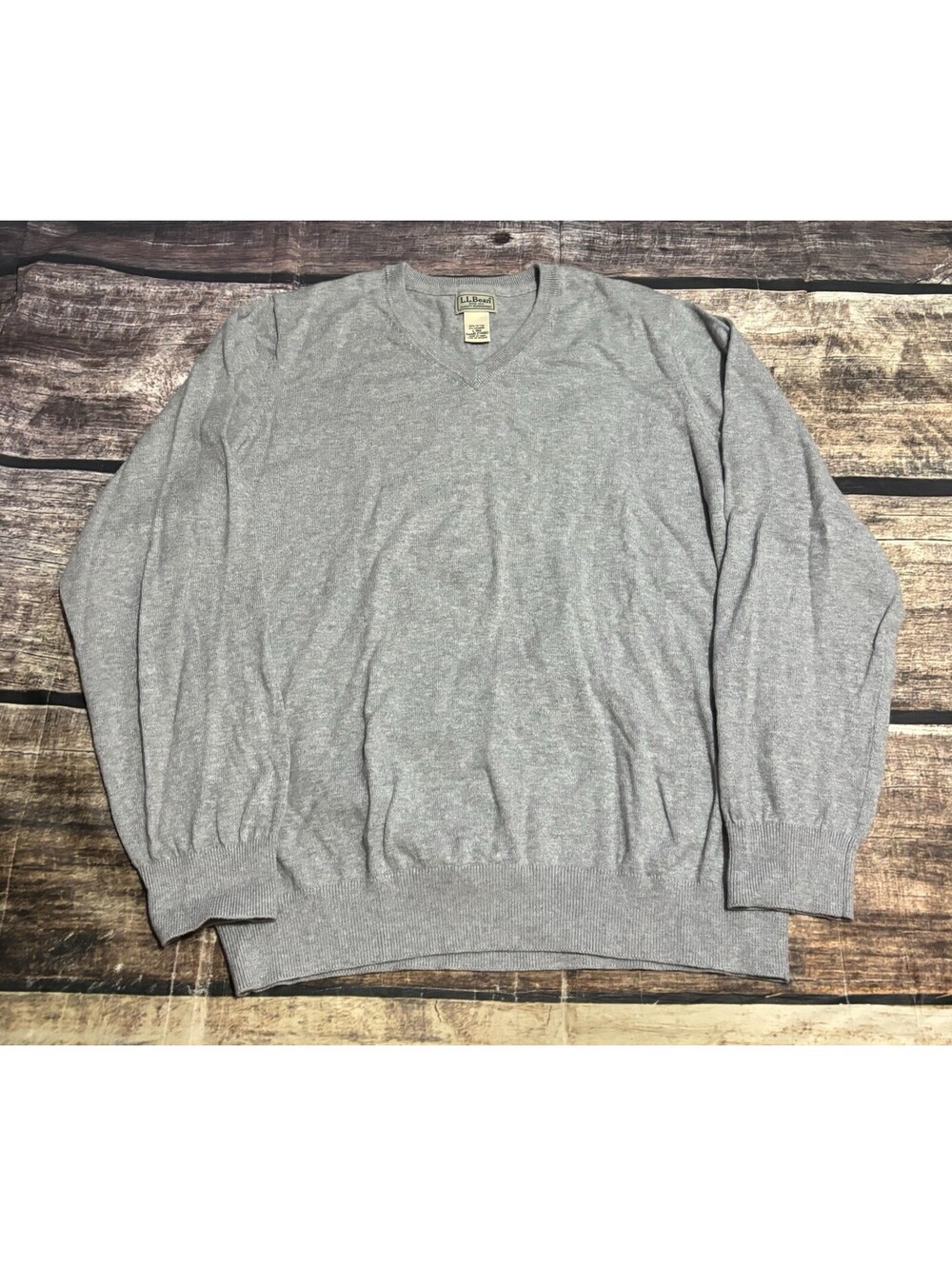 LL Bean Sweater Mens Large Cotton Cashmere Wicked Soft V-Neck Gray